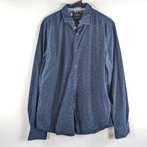 Denim & Flower XL Long Sleeve Button Down Shirt Men Blue Viscose Cotton Blend